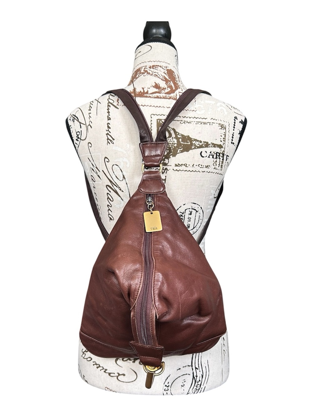 Vintage Simon Soft Brown Leather Convertible Backpack Purse